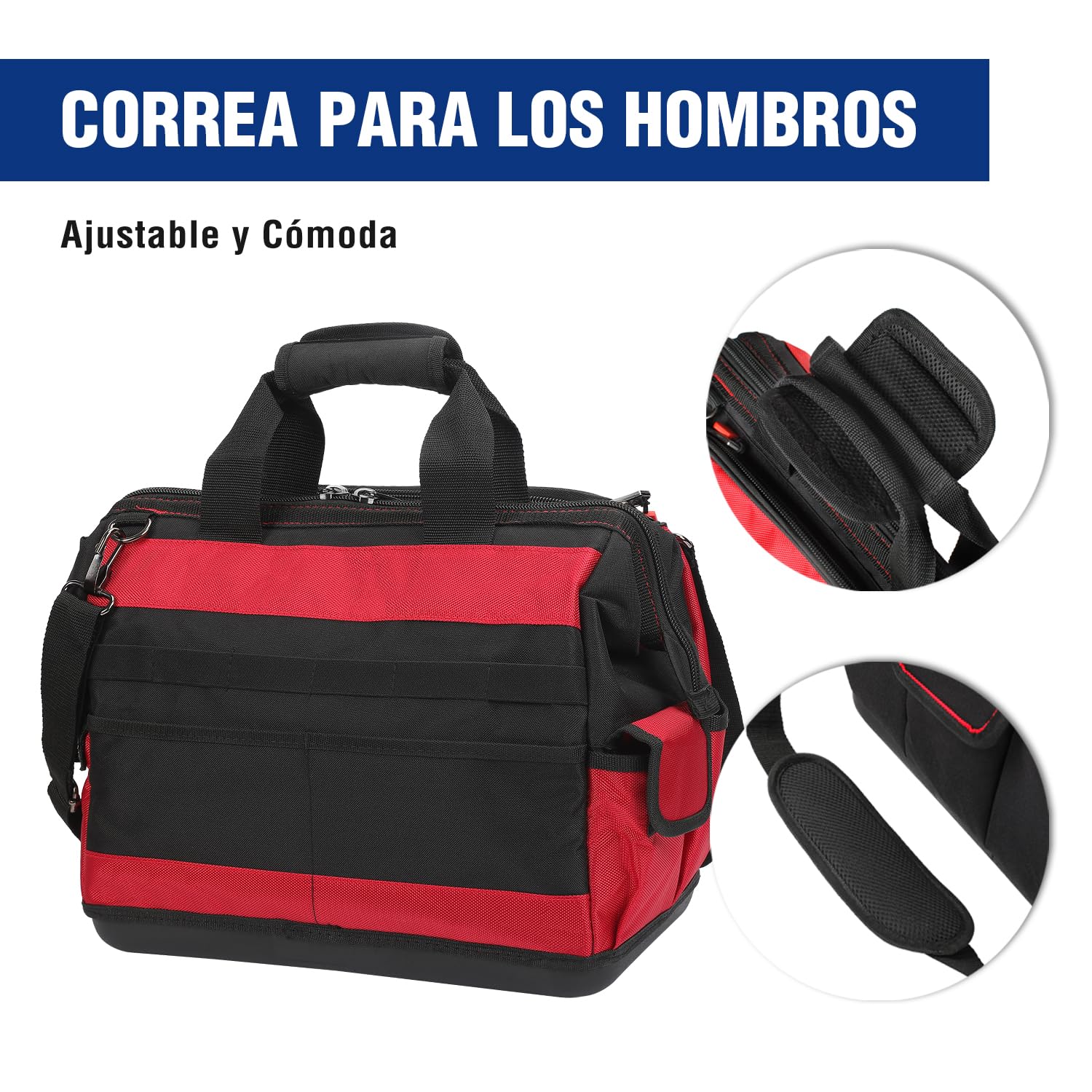 WORKPRO Bolsa de Herramientas 42 x 25 x 34 cm, Bolsa de Herramientas con Carga Máxima 18-30kg, Respaldo Rígido Resistente al Agua, Correa Ancha Ajustable para el Hombro, Cremallera Flexible