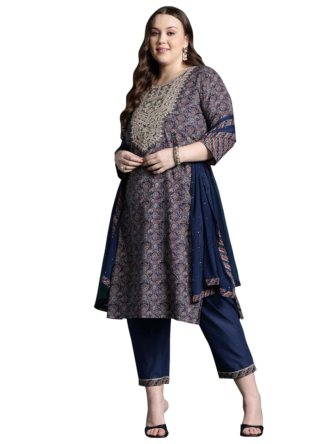 INDO ERA Women’s Blue Pure Cotton Printed Straight Kurta & Pant with Dupatta Set (KH0BL9464) INDO ERA Women’s Blue Pure Cotton Printed Straight Kurta & Pant with Dupatta Set (KH0BL9464)