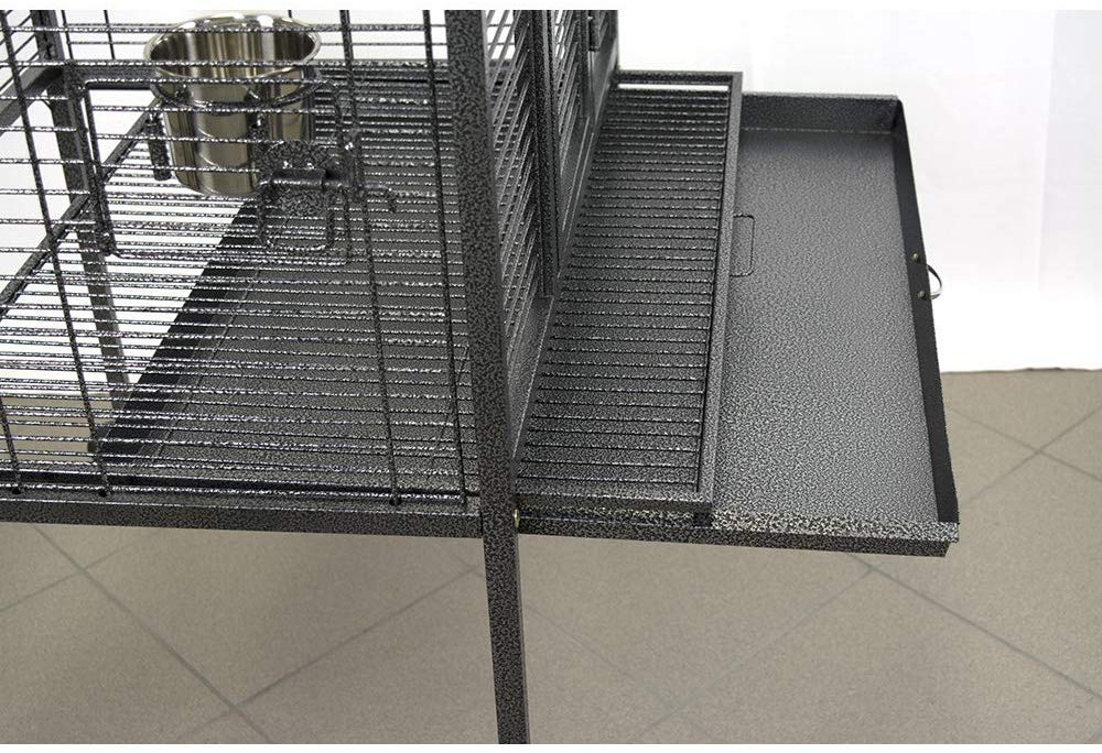 Pet's Solution - Gabbia per Pappagalli e Grandi Uccelli con Posatoi, Ciotole, Ruote, Griglia e Vassoio Estraibile, Nera - Dimensioni Esterne 76x60x156h cm