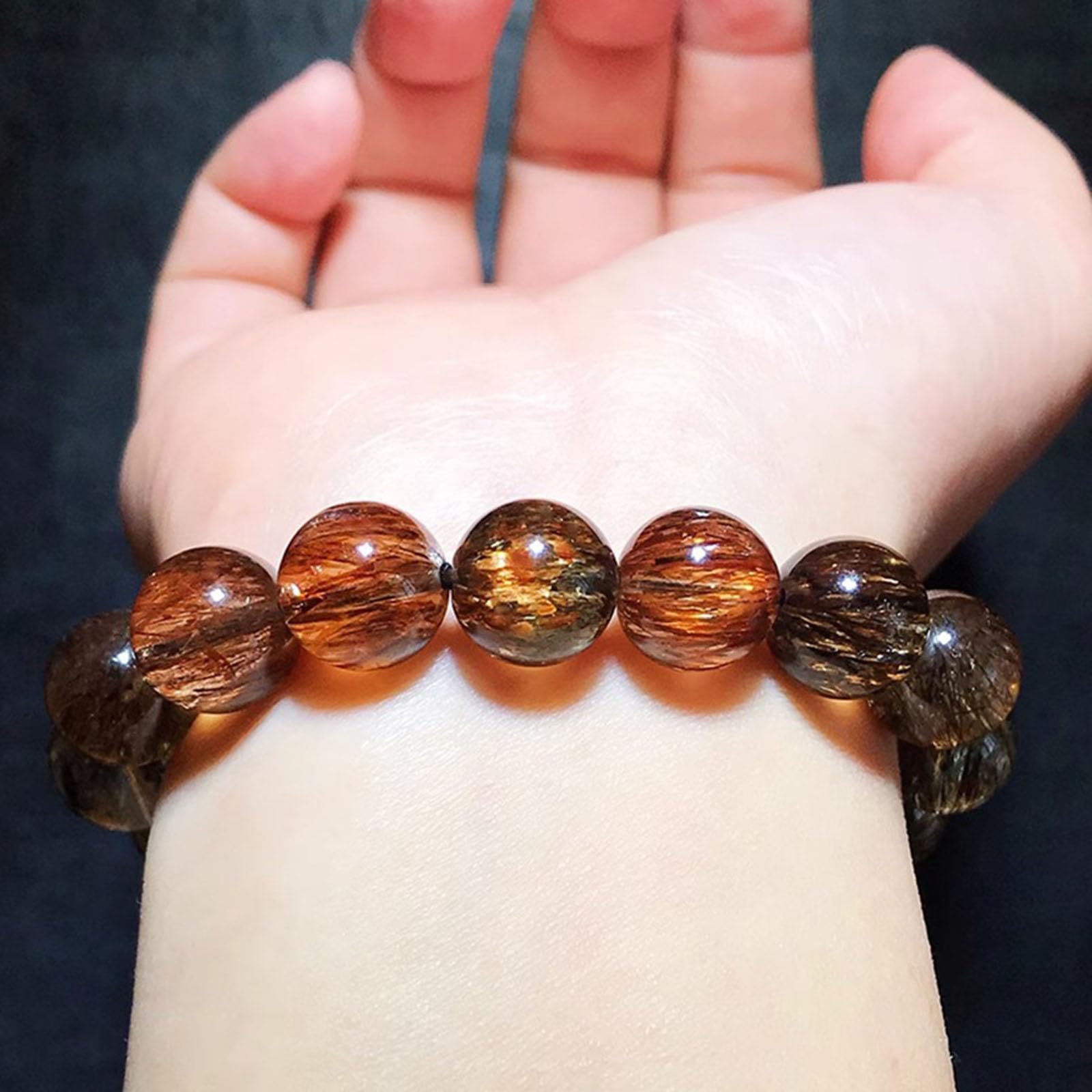 12mm, Natürliche Kristallarmbänder für Damen und Herren, Armbänder mit Perlen aus Schwarzgold mit Super Seven-Edelsteinen, Stretch-Armband mit runden Edelsteinen, Yoga-Armbänder, Schmuck