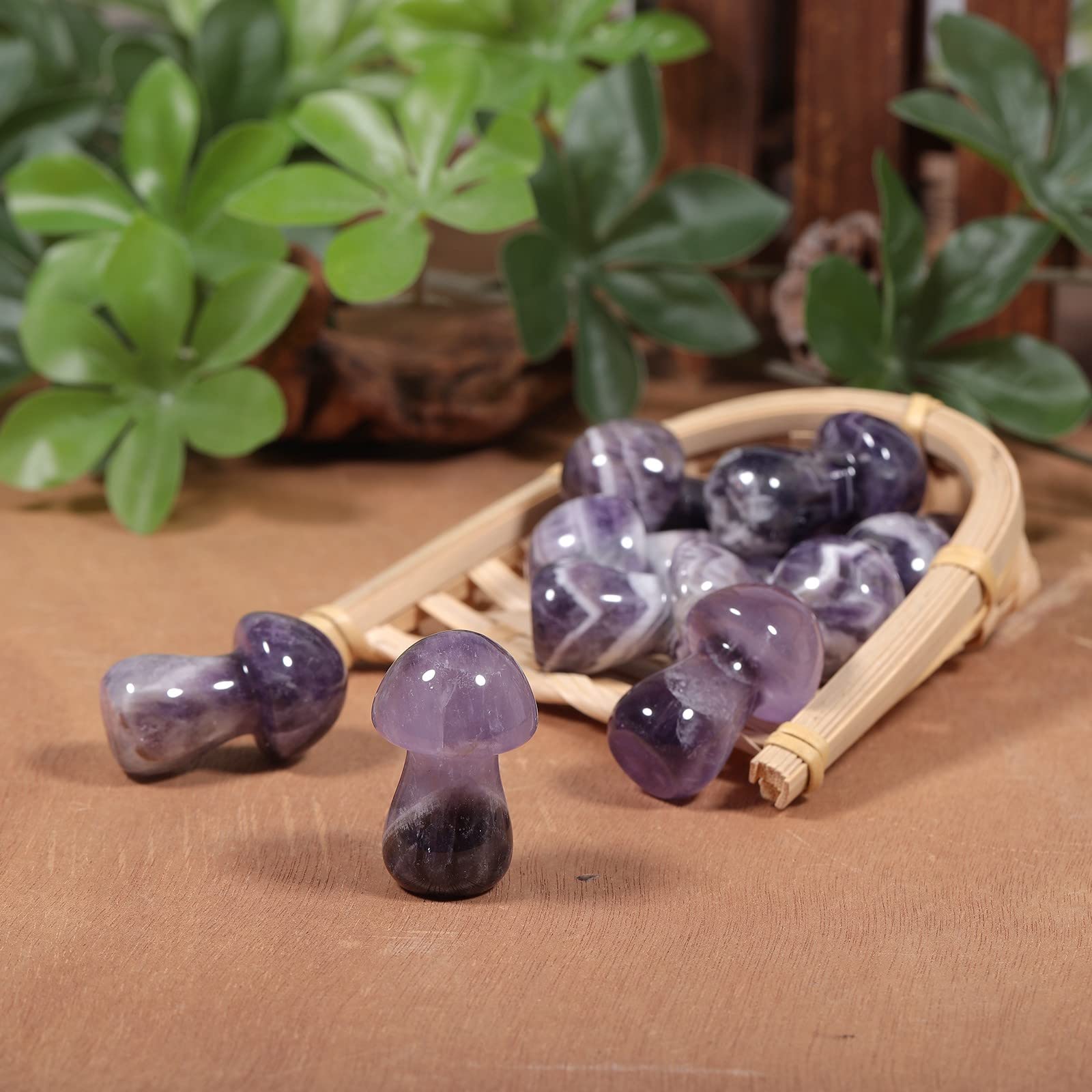 Nupuyai Mini Pilz-Figuren Aus Kristall – 2 Stück, 3,3-3,8 Cm, Handgeschnitzt & Poliert, Für Deko & Entspannung, Amethyst