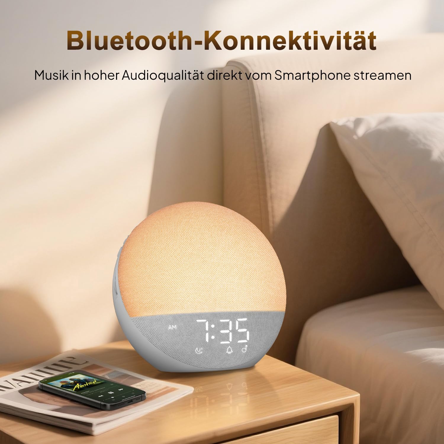 Sveglia luminosa Diurna White Noise Machine: luce sveglia naturale con Bluetooth - 25 suoni della natura - Luce notturna RGB per adulti e bambini in camera da letto