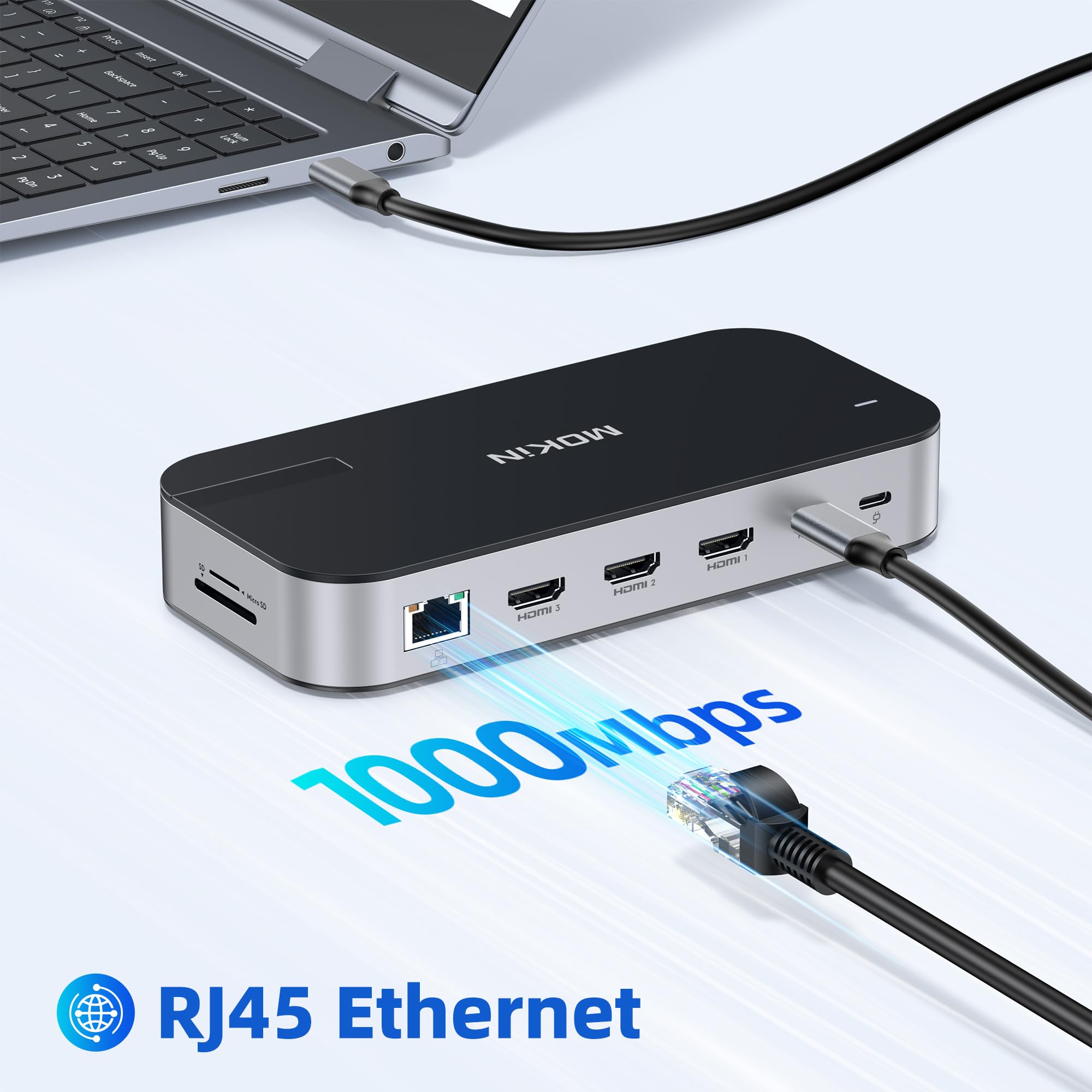 USB C Docking Station 3 HDMI, 16 in 1 Docking station zwei Monitor, Laptop Docking station drei Displays mit USB A/C 3.1, USB 3.0/2.0, 100 W PD, Ethernet, Audio&Mikrofon, SD&MicroSD für Lenovo MacBook