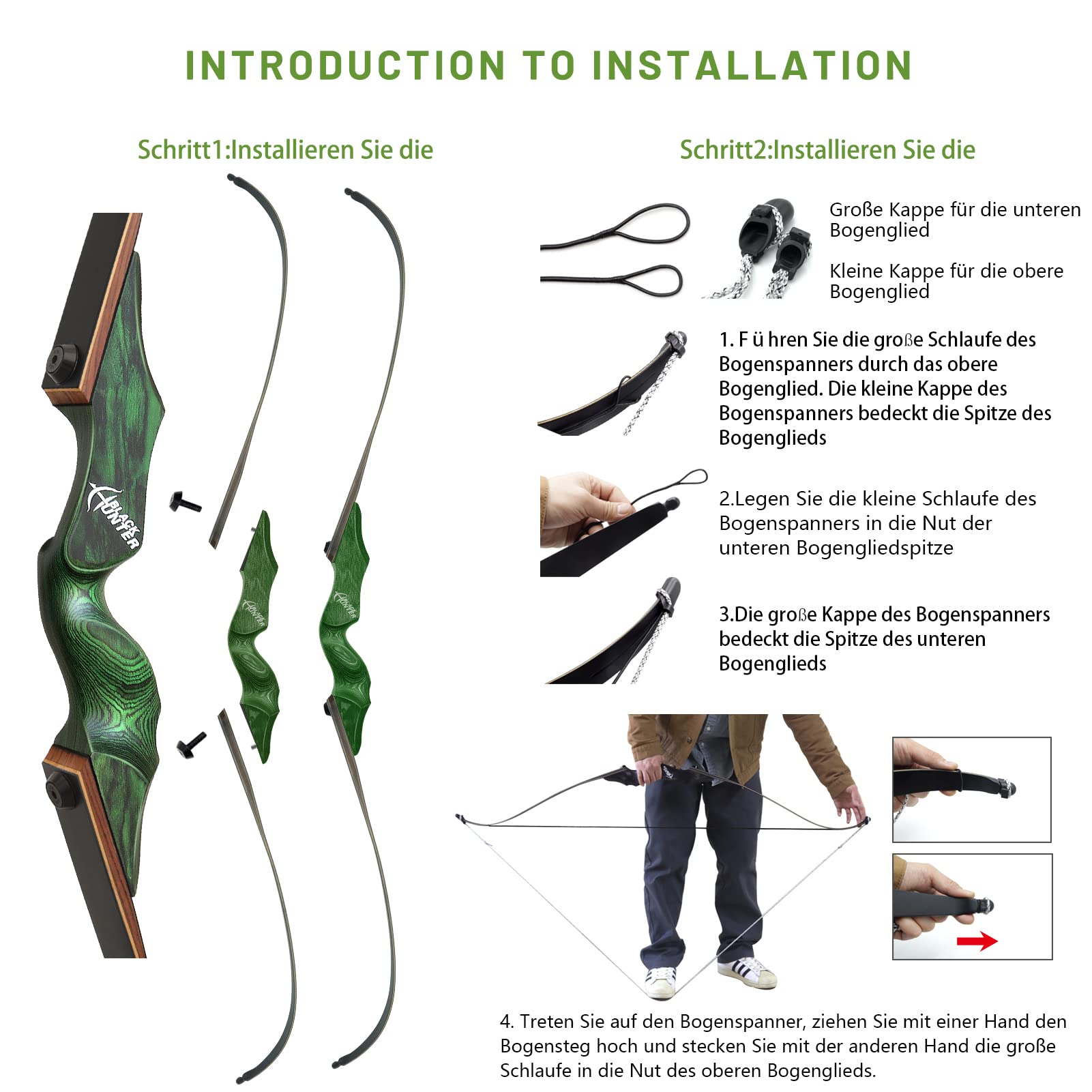 60 Zoll Black Hunter Recurve Bogen Linke Hand Sportbogen Set Erwachsene 20-60lbs Takedown Recurvebogen Set Holz Riser Bogen Für Jagdbogen
