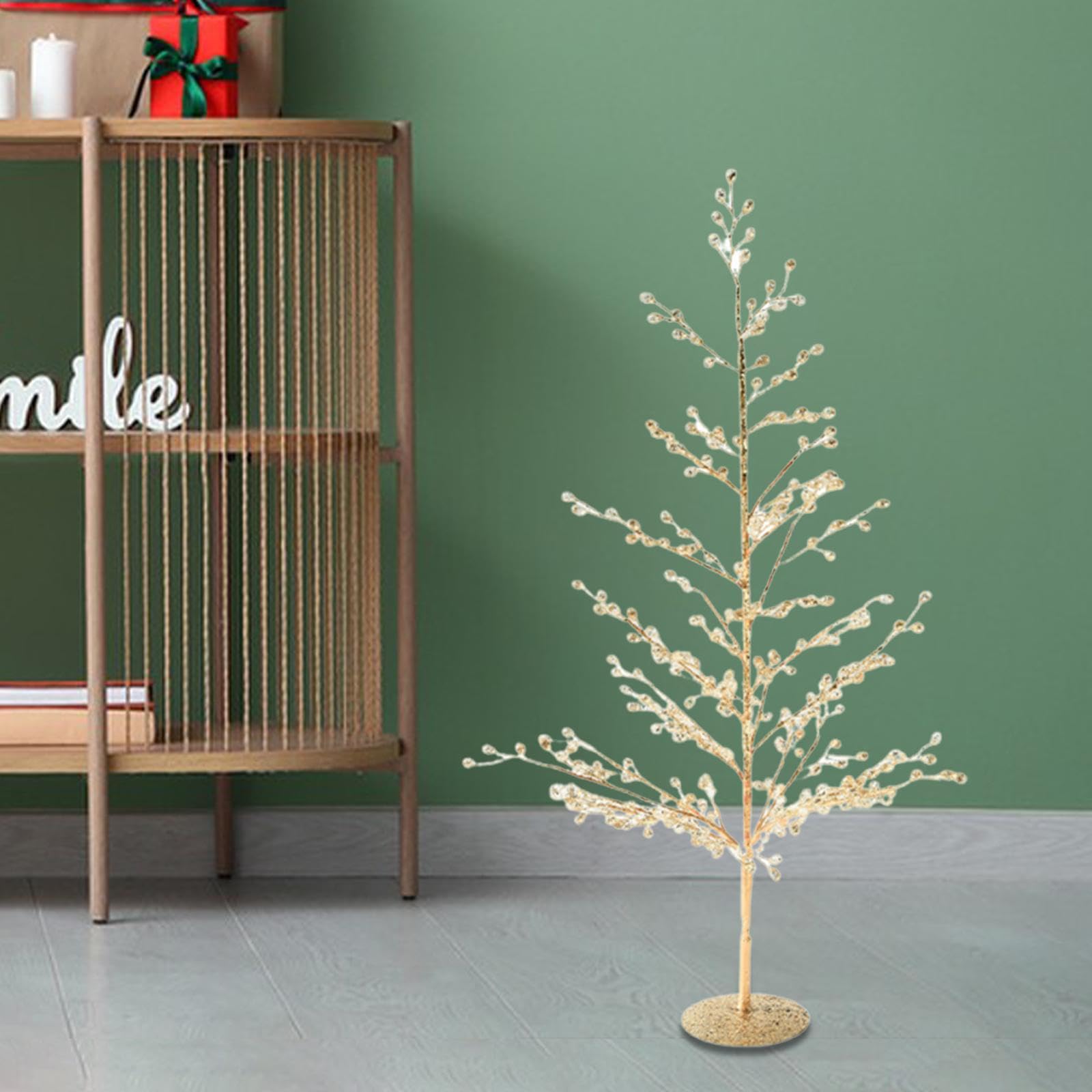 Qianly Adorno Navideño de Abedul de 48 Cm (18,90 Pulgadas), Accesorio Brillante para Fotos, del Dinero Artificial para Fiestas, Vacaciones Y Decoración, Dorado, Individual