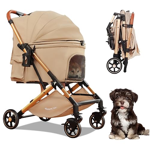 Pet Stroller with One-Click Folding & Storage Basket, for Small and Medium Dogs Up to 44lbs, Secure Zip Mesh Entry, Breathable & Washable for Cats
