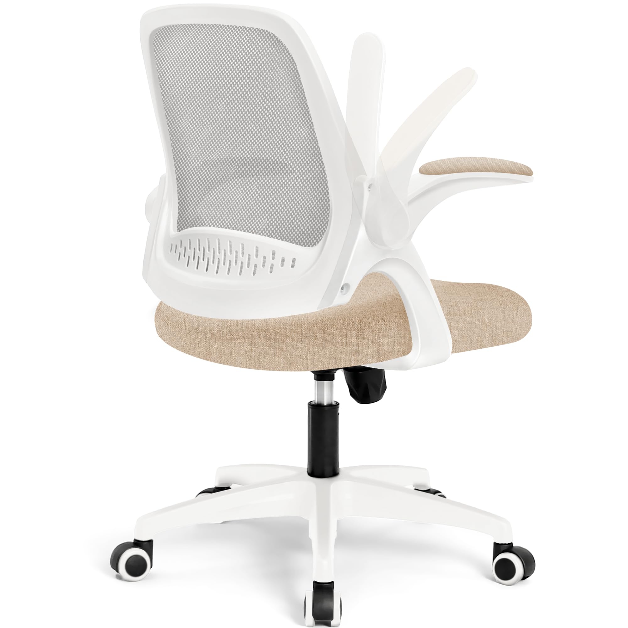 NEO CHAIR Office Desk Computer Gaming Chair with Ergonomic Lumbar Back Support Flip-up Padded Armrest Adjustable Height and Wheels for Home or Office (Beige)
