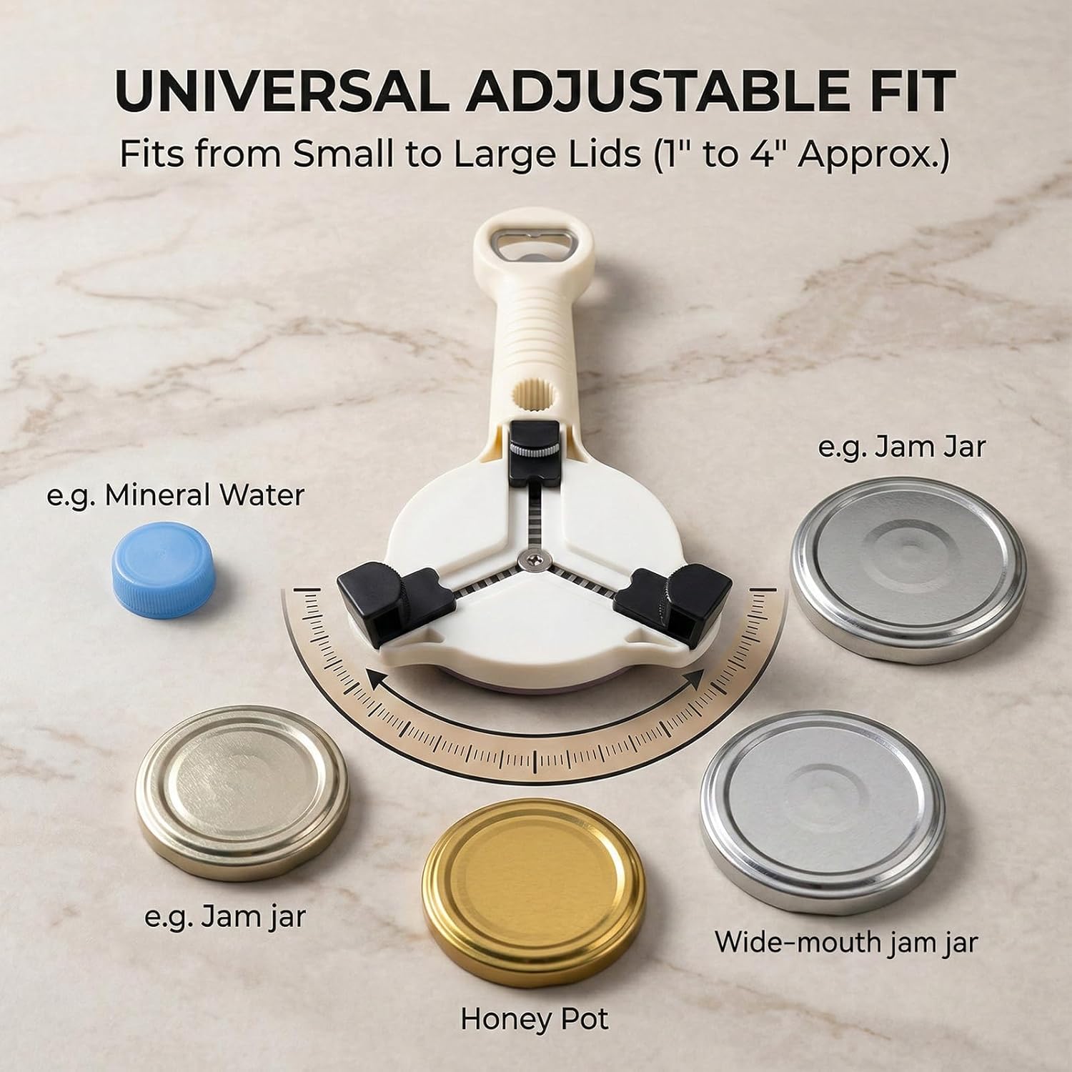 4-in-1 Jar Opener, Ergonomic Opener for Seniors & People with Limited Grip Strength, Stainless Steel Easy to Use for Bottles, Jars, Canned Goods Fits 1-3.5 Inch Caps (2, Gray)