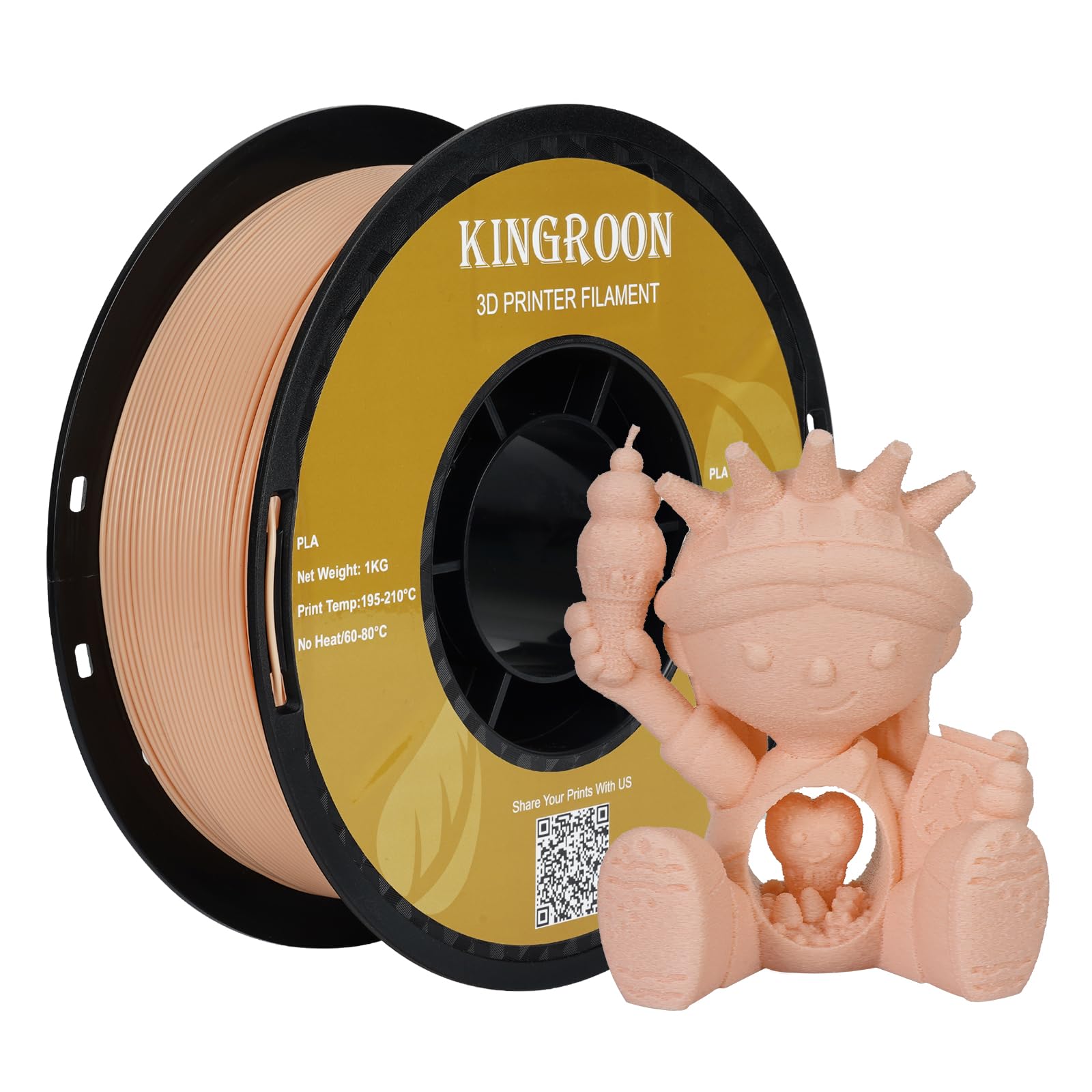 Kingroon PLA Filament 1.75mm 3D Printer Filament 1kg Pla Filament Dimensional Accuracy +/- 0.02mm, Fit Most FDM Printer,Skin