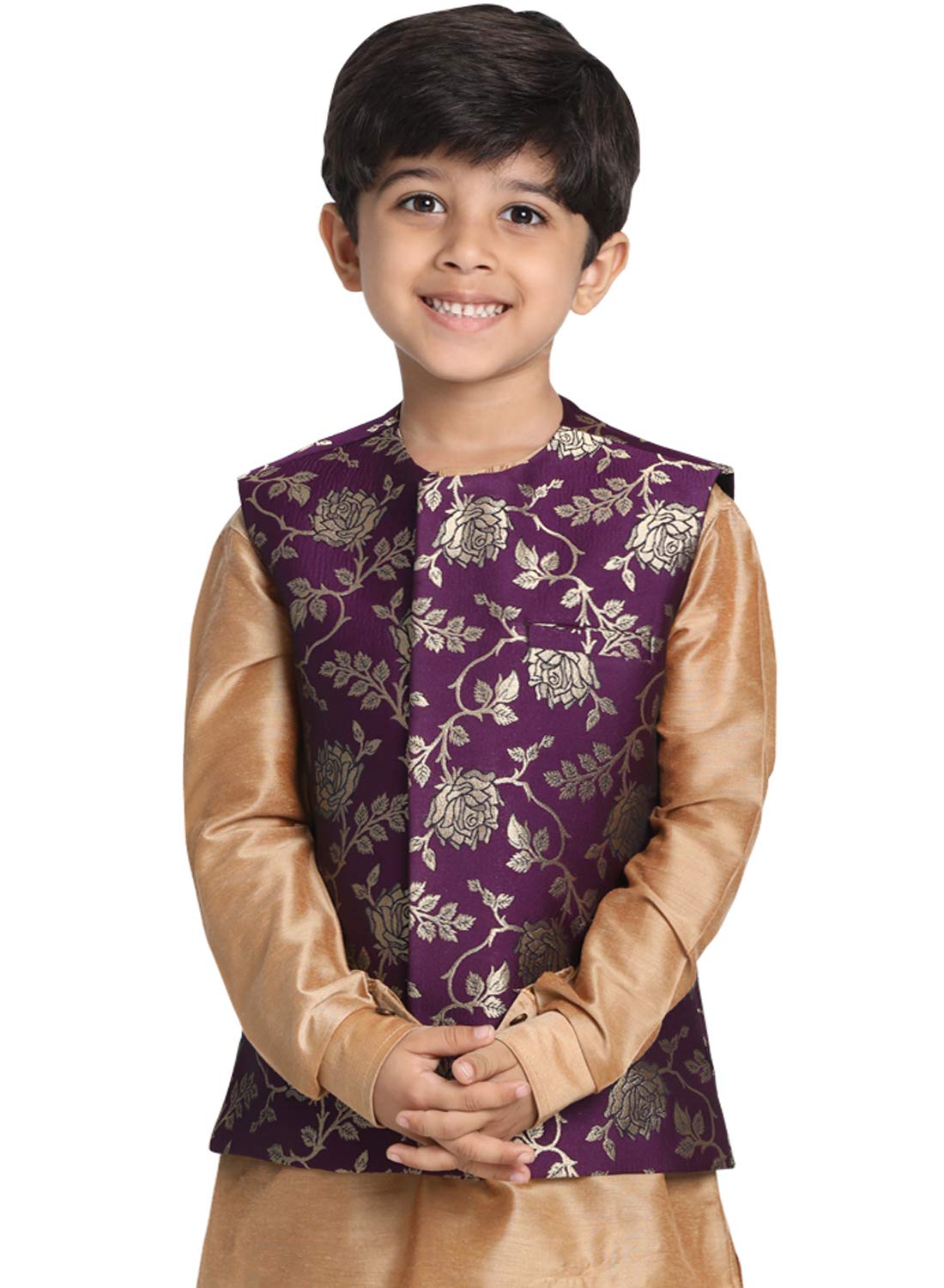 JBN Creation Boys' Purple and Zari Gold Silk Blend Nehru Jacket_JBNBJ031PU_28