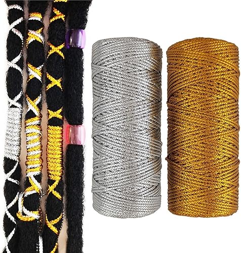 Cuerda de oropel metálica dorada y plateada de 0.069 pulgadas (0.059 in), cordón brillante para rastas, trenzas, torsiones, accesorio de deformación