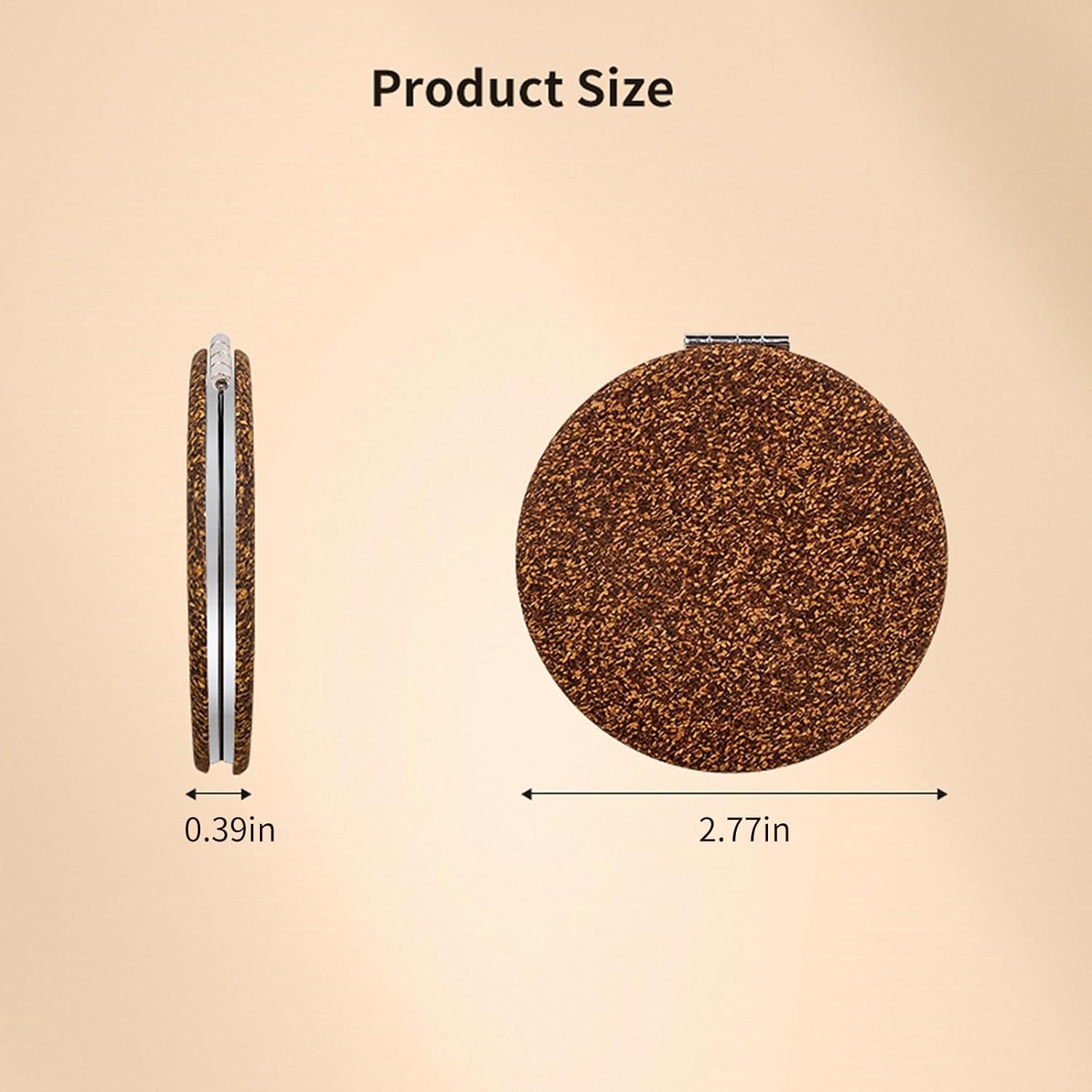 Compact Mirror for Purse, 1X/10X Magnifying Makeup Mirror, 2.76-Inch Double-Sided Folding Pocket Mirror for Women, Brown Cork-Style Cover image 5