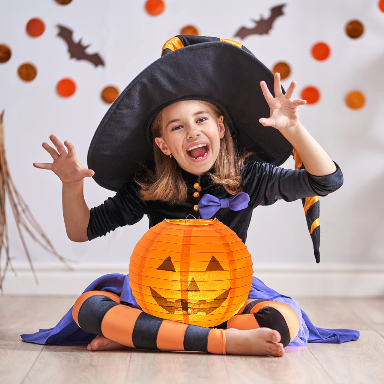 Kesote 10 Inch Jack-O-Lantern Paper Lanterns - Pumpkin Lanterns for Halloween Party Decoration - Pack of 10 - Image 4