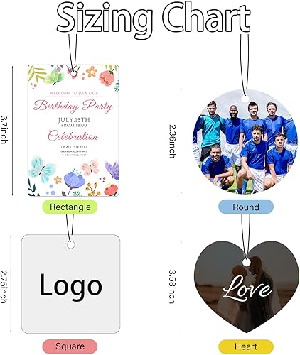 Miniatura 7 de Ambientador personalizado para automóvil, 10, 20, 50, 100 unidades, personalizados, de doble cara, con logotipo de texto fotográfico. Regalos de