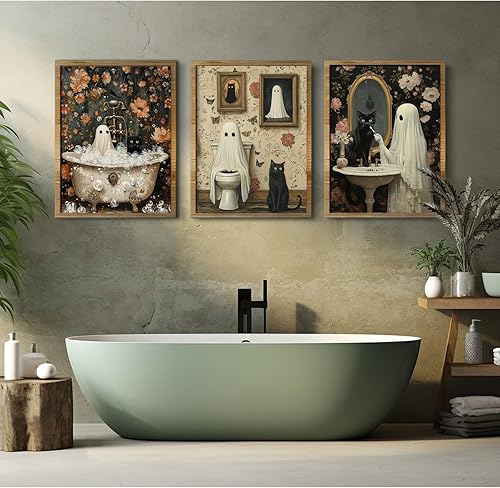 Miniatura 5 de Arte gótico de pared de Halloween, póster de lienzo gótico divertido para baño, decoración de pared de academia oscura, imágenes de fantasmas de