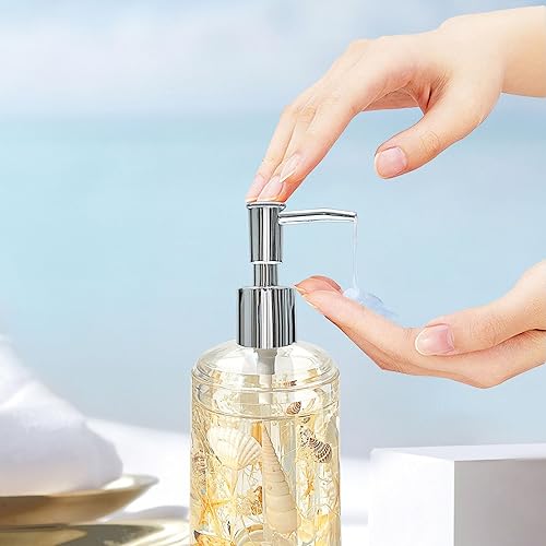 Miniatura 3 de FONMY Dispensador de jabón con bomba de acrílico con concha natural, dispensador de jabón de manos hecho a mano, dispensador de líquido recargable