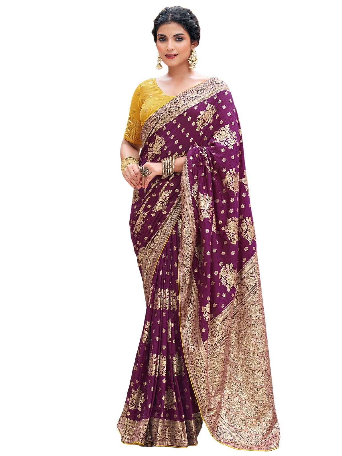 Satrani Women's Silk Blend Banarasi Jacquard Saree With Unstitched Blouse Piece (3889S315N_Wine)