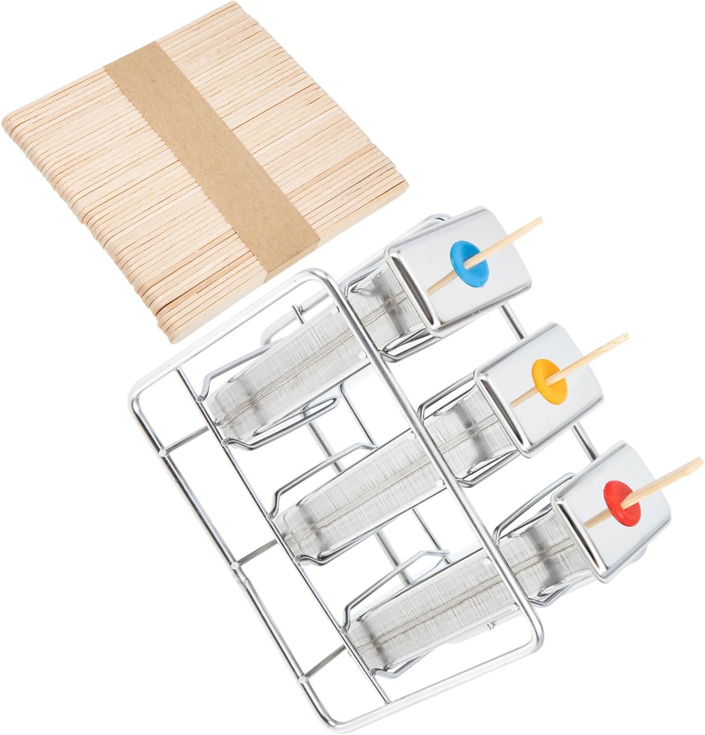 SHINEOFI Stainless Steel Ice Cream Molds DIY Ice Pop Maker with Round Flat Heads and Holder Rack for Summer Chilled Treats Reusable Easy Clean