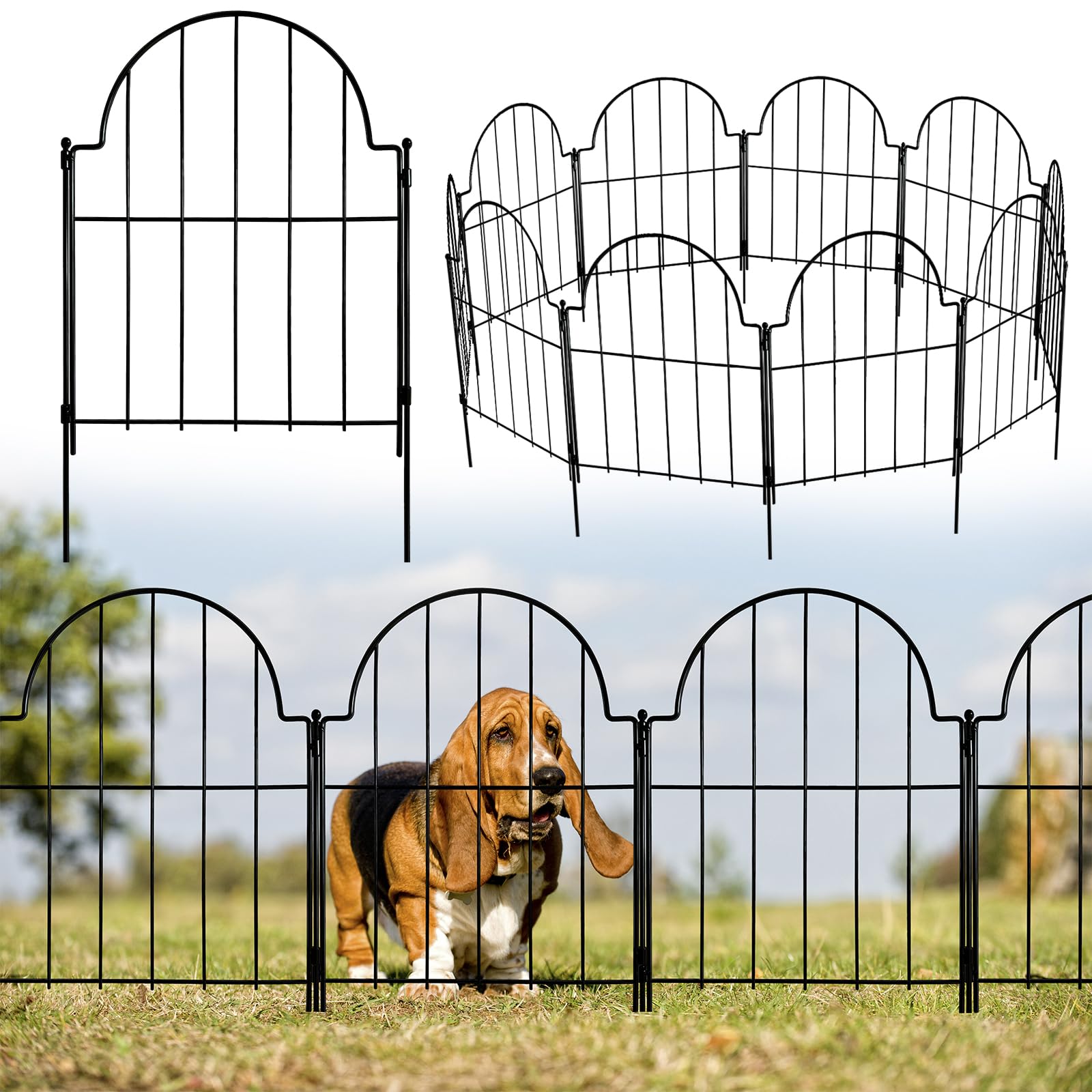 Thealyn Decorative Garden Fence, 43cm H x 3.3m L, 10 Panels, No-Dig Metal Flower Bed Border, Rustproof Interlocking Lawn Edging for Garden, Path, Patio
