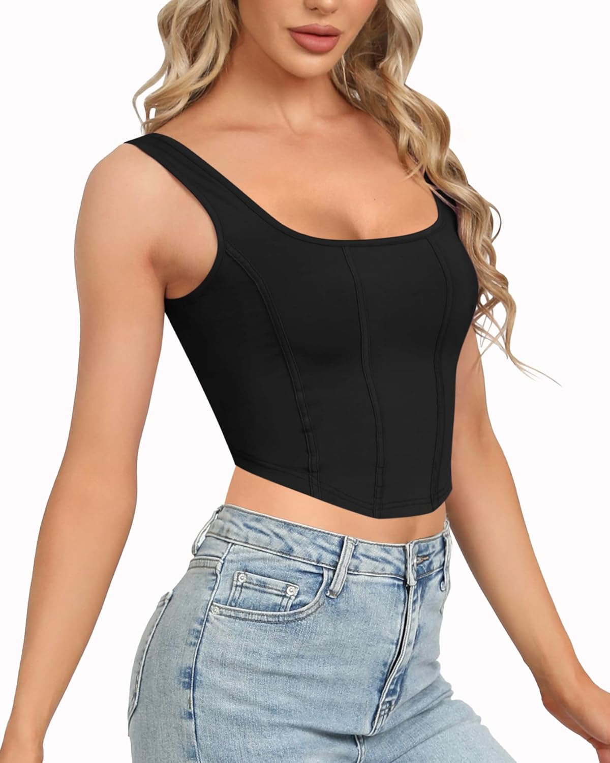 CLOZOZ Corset Tank Crop Top for Women Bustier Square Neck Sleeveless Sexy Going Out Trendy Summer Tops - Image 2