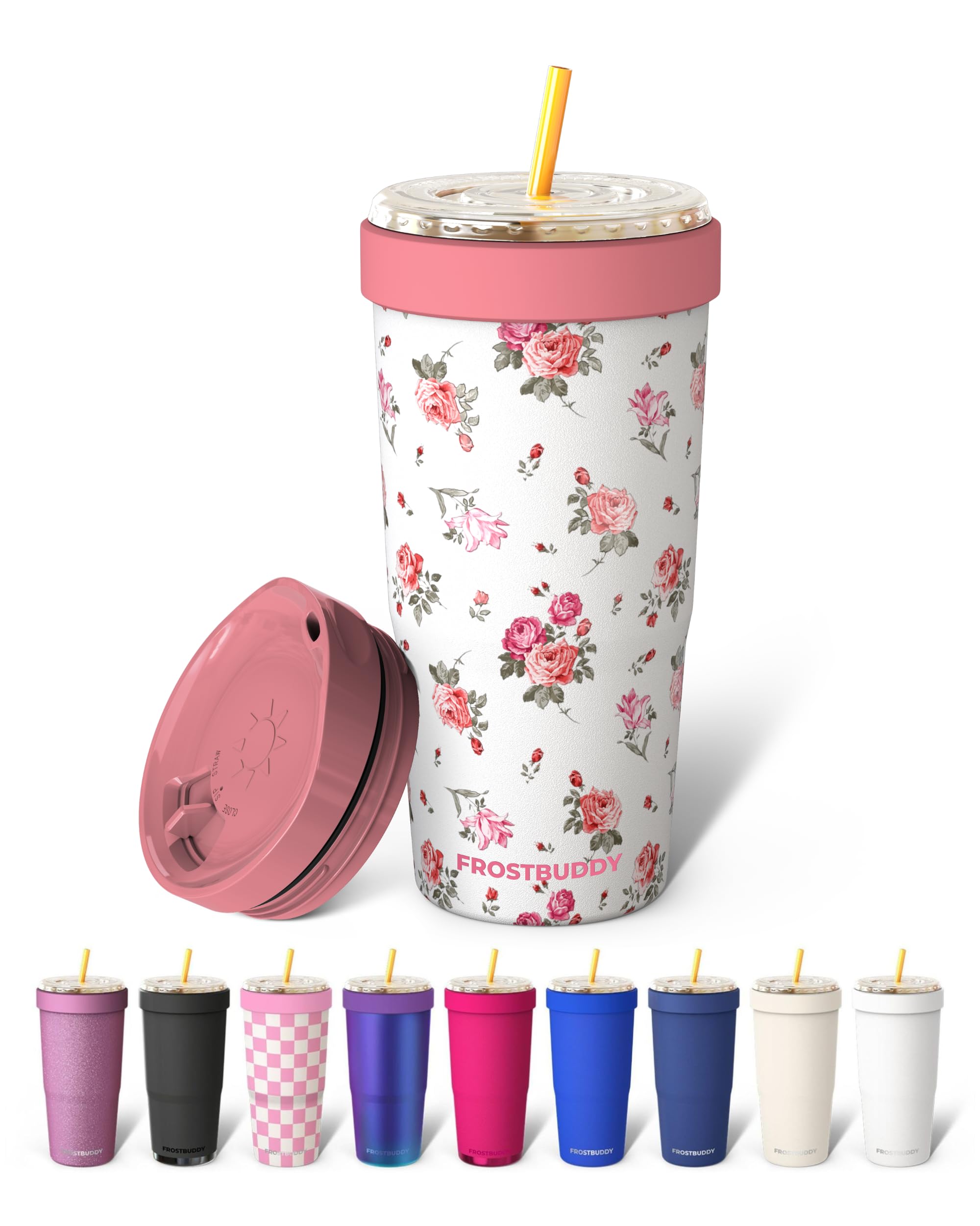 Frost Buddy Togo Buddy 30oz Tumbler - Spill-Proof Flip Lid (Pinkfloral-one)