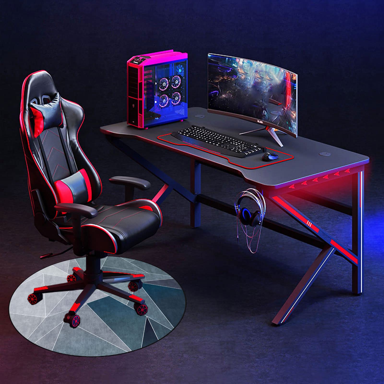 Tappeto per Sedia Ufficio Gaming Tappetino Protettivo per Sedia da Ufficio Gaming Antiscivolo Tappetino di Protezione per Pavimento Tappeto Multiuso Tappetino per Pavimenti Chairmat Rotondo 100 cm