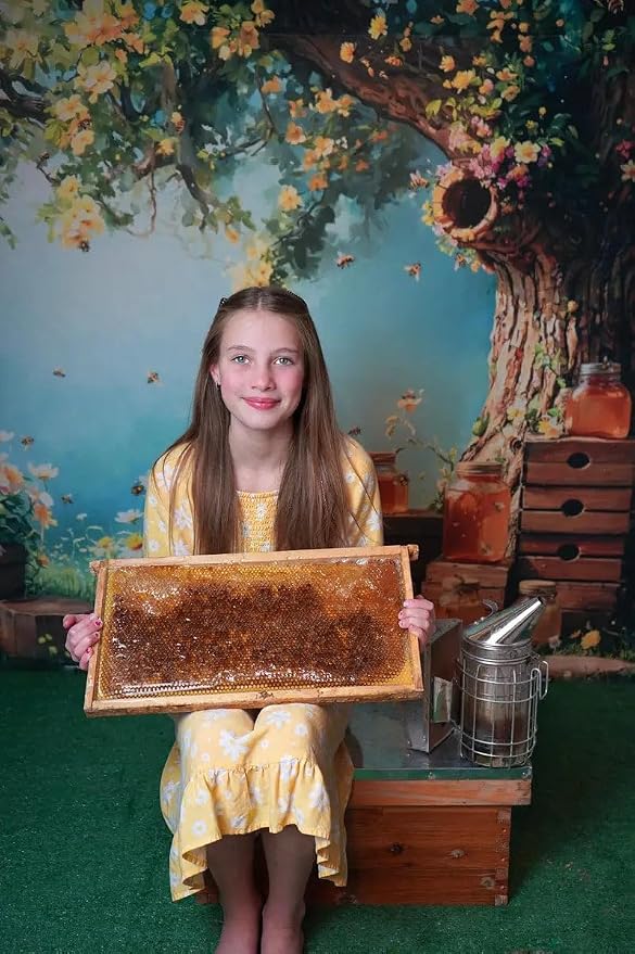 Fondo para fotografía de microfibra de 7x5 pies con patrón de abeja miel miniatura 3