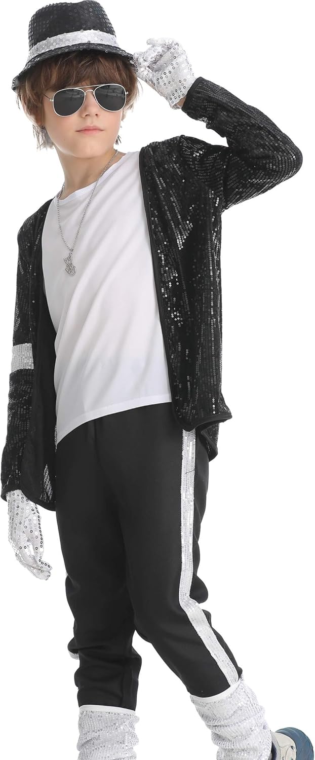 8 Pcs 80s 90s Dance Star Costume for Kids Pop Stage Cosplay Halloween with Accessories Set - Image 3