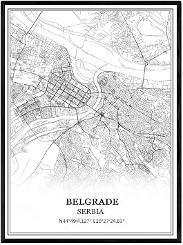 TANOKCRS Belgrade Serbia Map Wall Art Canvas Print Poster Artwork Unframed Modern Black and White Map Souvenir Gift Home Decor 16x20 Inches