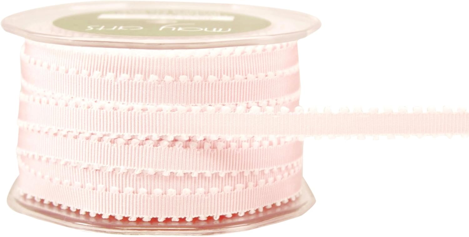 May Arts 416-14-17 Pink/White 1/4" Grosgrain Picot Edge Ribbon,Pink/White,50 yd