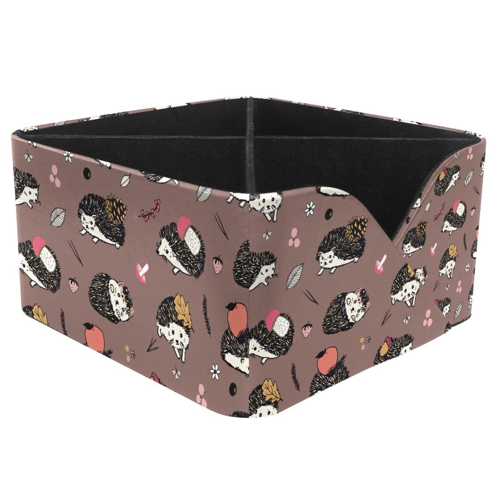 KengjuTesu Hedgehog Apples Nuts Leaves Forest Animals Pattern Desktop Organizer Pen Holder, Rectangular Pencil Cup for Office, Study and Makeup Stations