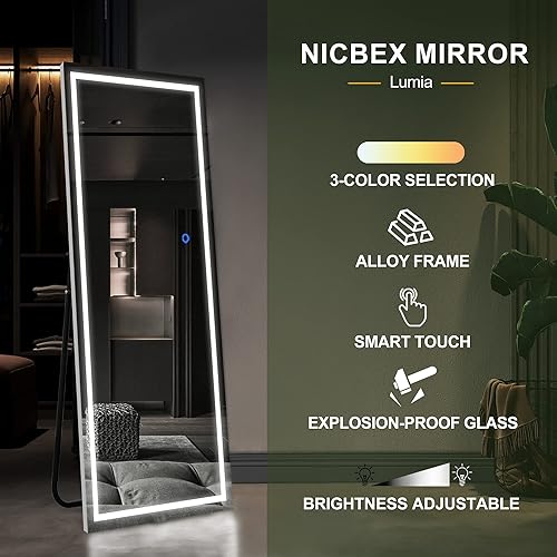 Miniatura 5 de NicBex Espejo de longitud completa de 63 x 16 pulgadas con luces LED espejo de pie independiente espejo montado en la pared ajuste de color