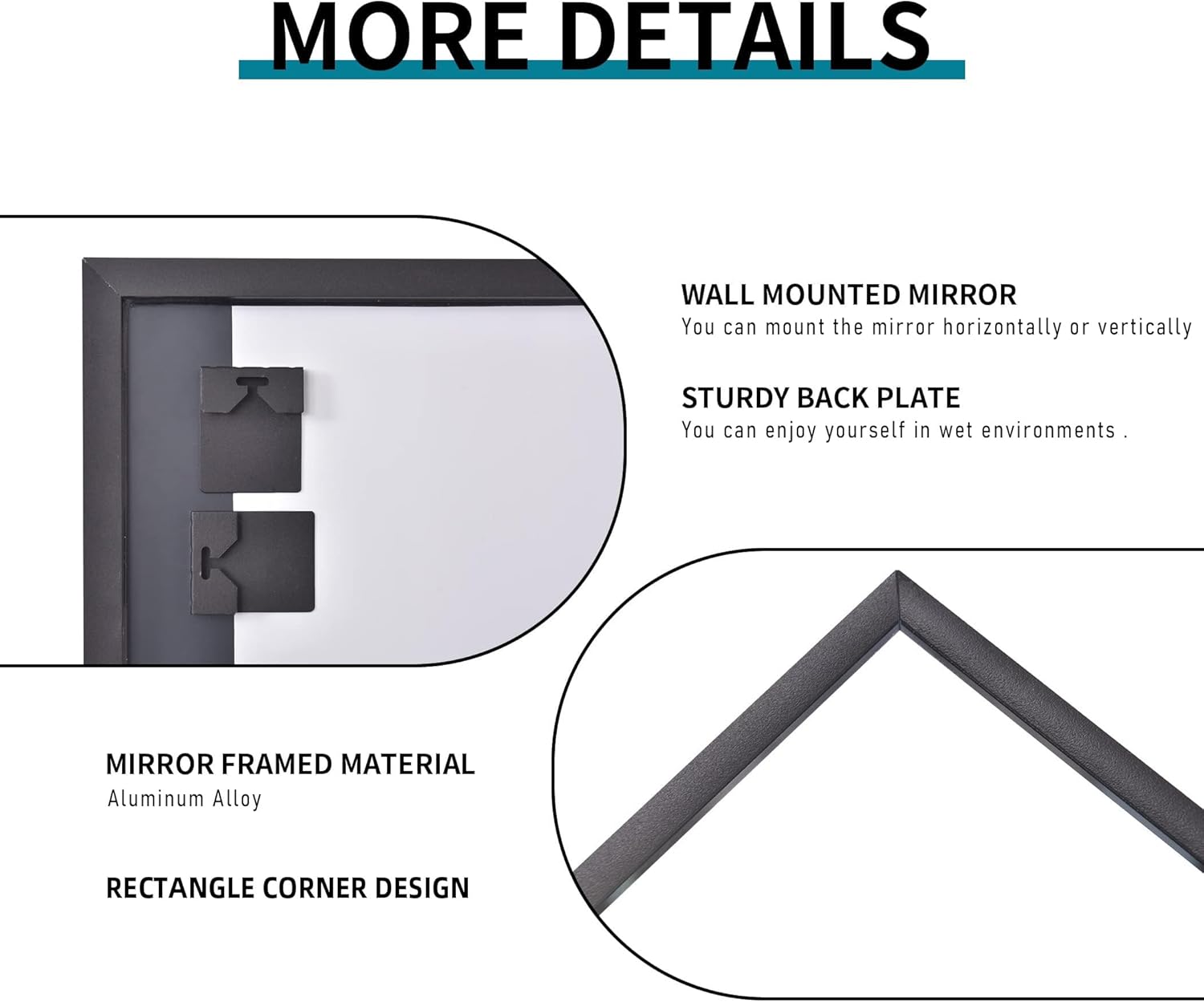 Black Bathroom Mirror for Wall, 30x40 Inch Rectangle Mirrors with Metal Frame, Modern Vanity Wall Mirror Decor for Entryway Hangs, Bathroom, Living Room Horizontal or Vertical - Image 6