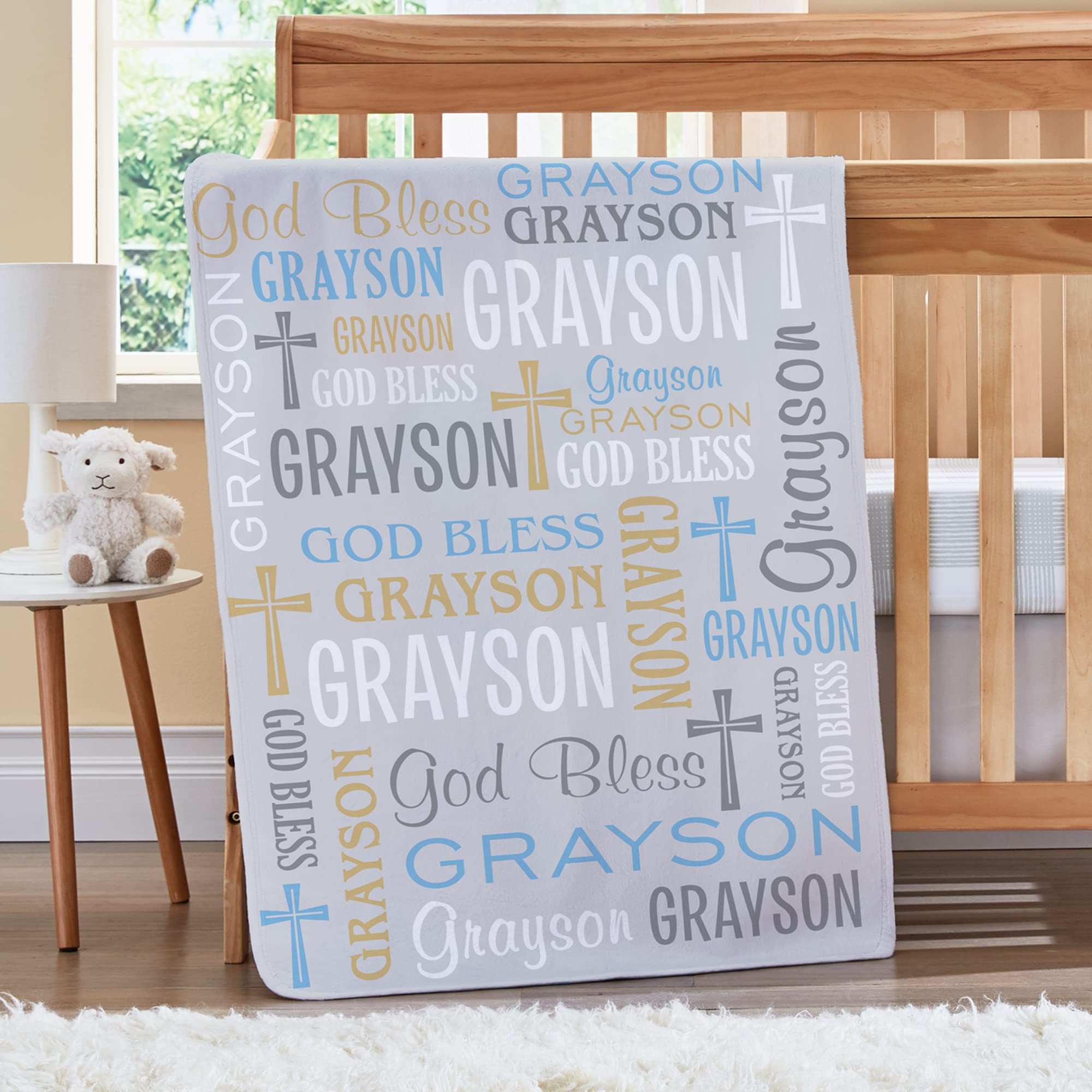 Let's Make Memories Personalized God Bless Blanket – for New Baby – Sacraments - Blue - 30x40