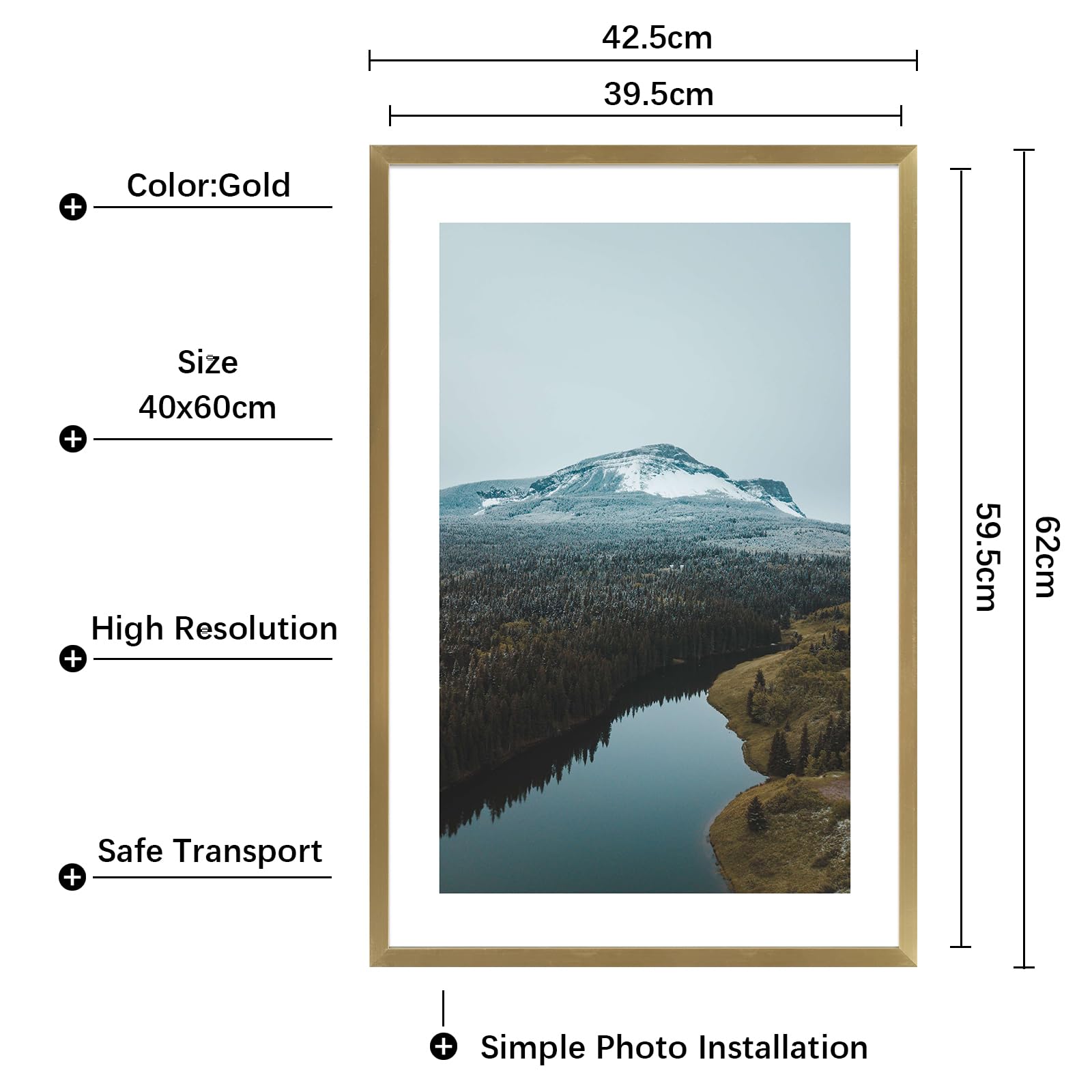 kollyseek Set of 3 40x60cm Picture Frame with Acrylic Glass 16x24in Photo Frame for Hanging and Display Modern Decorative Poster Frame for Desktop/Wall Mounting(Gold) - Image 2
