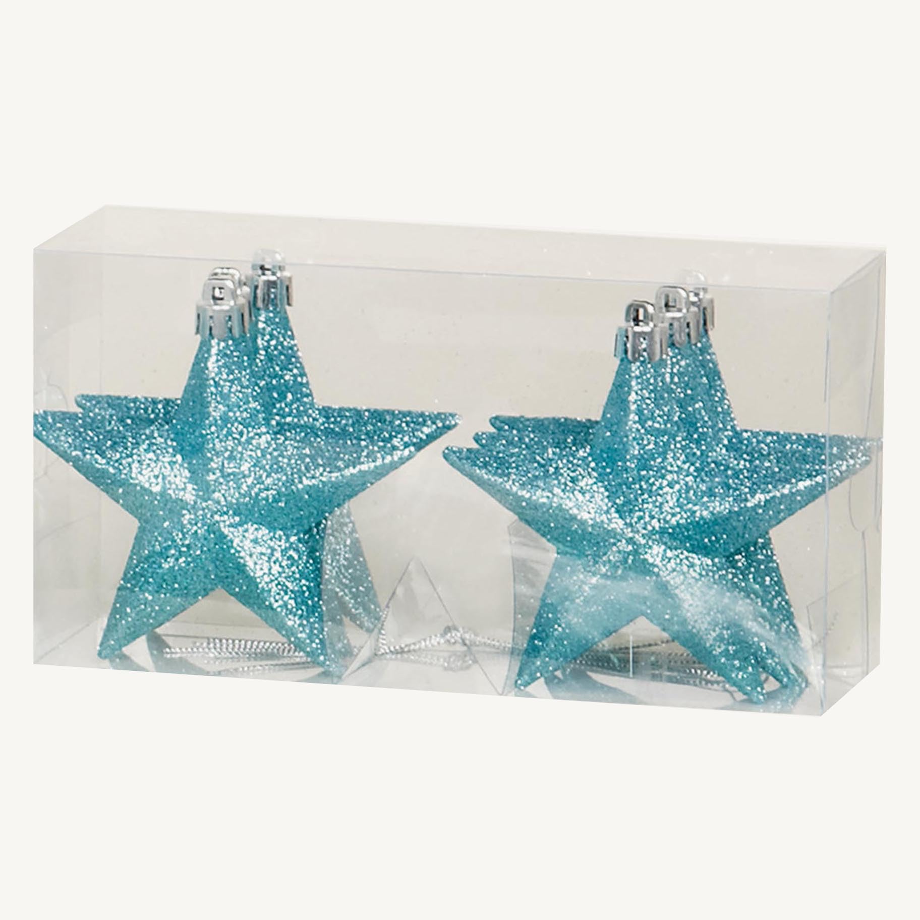 Shatterproof Christmas Stars 6 Pack 100mm Premier Christmas Tree Decoration, glitter Star Baubles (Ice Blue 8736)