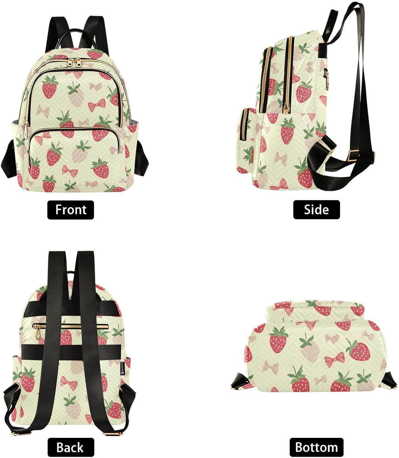Strawberry Bow on Yellow Backpack Purse for Women Shoulder Bag Fashion Daypack Ladies Handbag Lightweight Travel Bag Rucksack