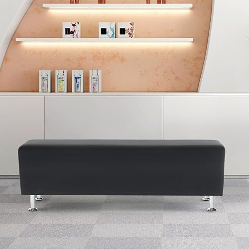 Miniatura 6 de OmySalon Asiento de banco para sala de espera, piel sintética, silla de recepción de 53.9 pulgadas, muebles de vestíbulo para sala de conferencias