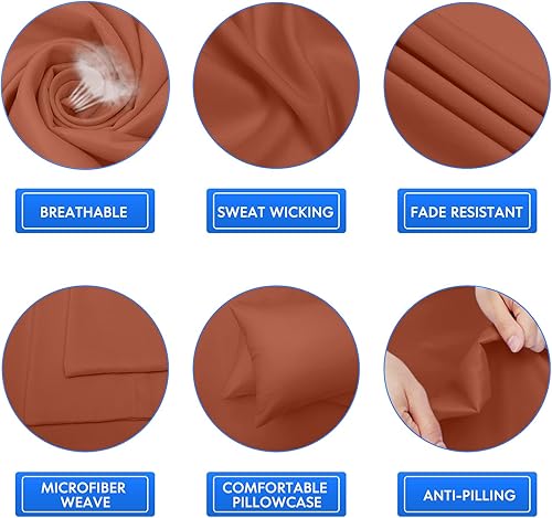 Miniatura 6 de HOMEIDEAS Juego de sábanas de microfibra de 6 piezas ligeras y de fácil cuidado (tamaño matrimonial, terracota), súper suaves y resistentes a la