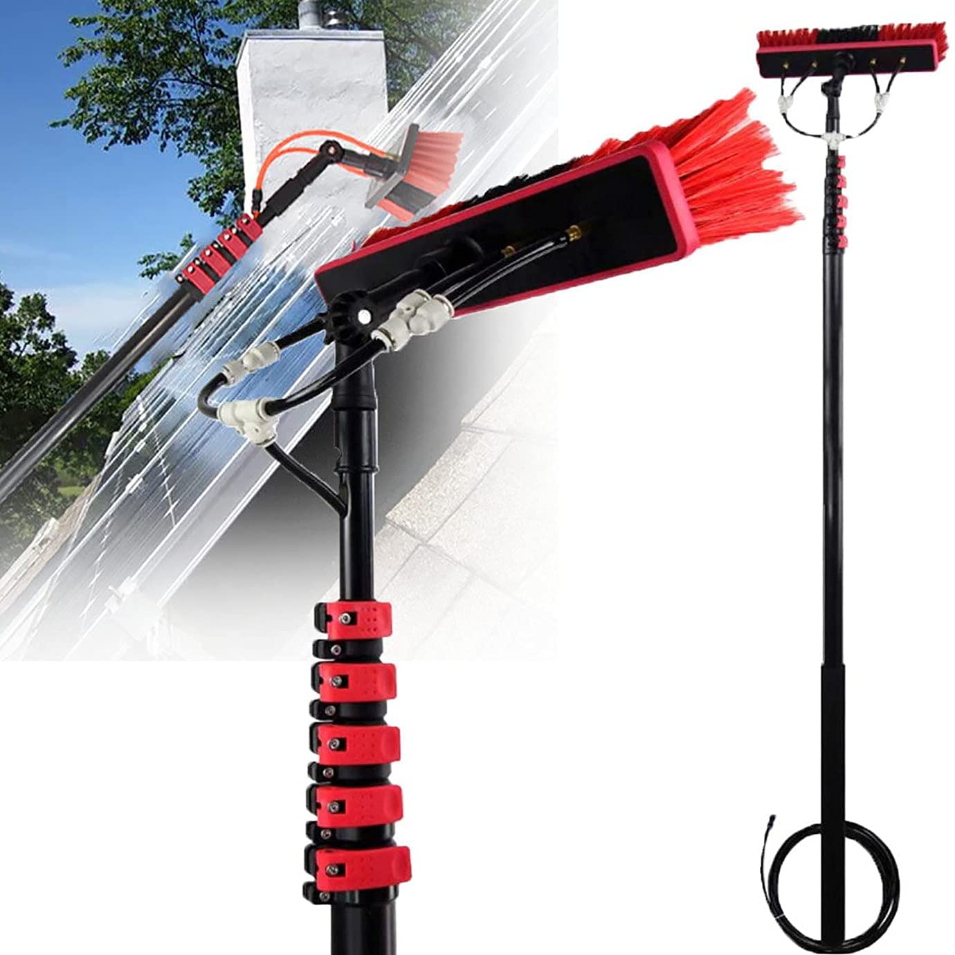 Kit de limpieza de ventanas de poste alimentado por agua para panel solar y mantenimiento de ventanas exteriores, incluye cepillo y equint para una limpieza eficiente