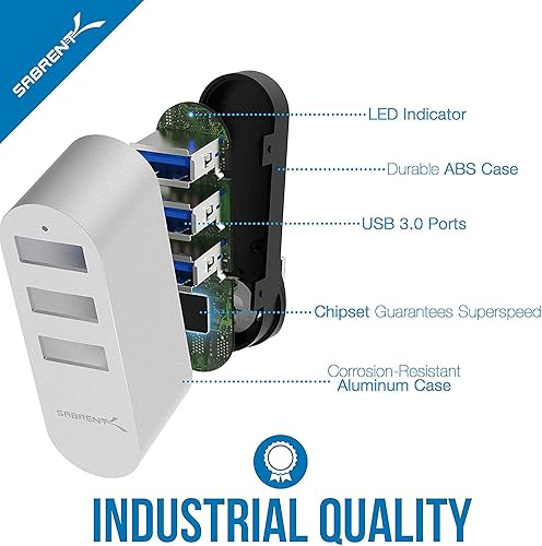 Miniatura 6 de SABRENT Mini USB 3.0 Hub de aluminio de 3 puertos premium 90180 grados giratorio (HB-R3MC)