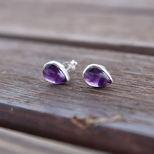 Vista 128 de Sterling Silver Black Onyx Handmade Round Stud Earrings for Women & Men - 9mm Black Onyx Cabochon