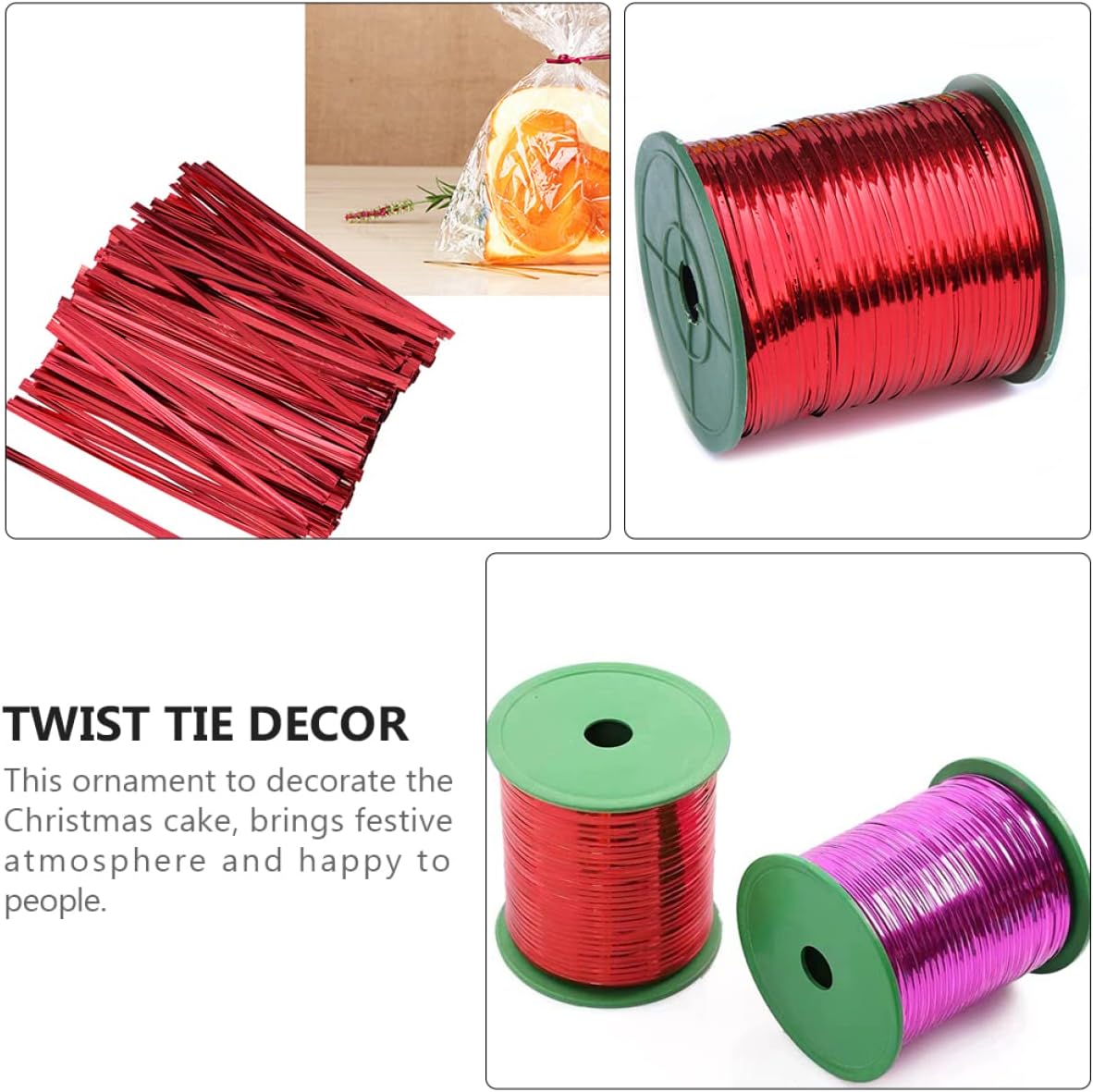 Tofficu 2rolls Christmas Tie Decor for Cakes and Candy Bags Festive Twist Ties for Holiday Crafts and Party Decorations Soft Easy to Knot