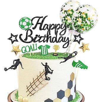 Pack of 27 Glitter Football Cupcake Toppers Happy Birthday Cake Decoration Football for World Cup Decoration 2026 Football Birthday Decoration Football Fan Party Children's Party Decoration Cake Decoration Birthday Boy Girl