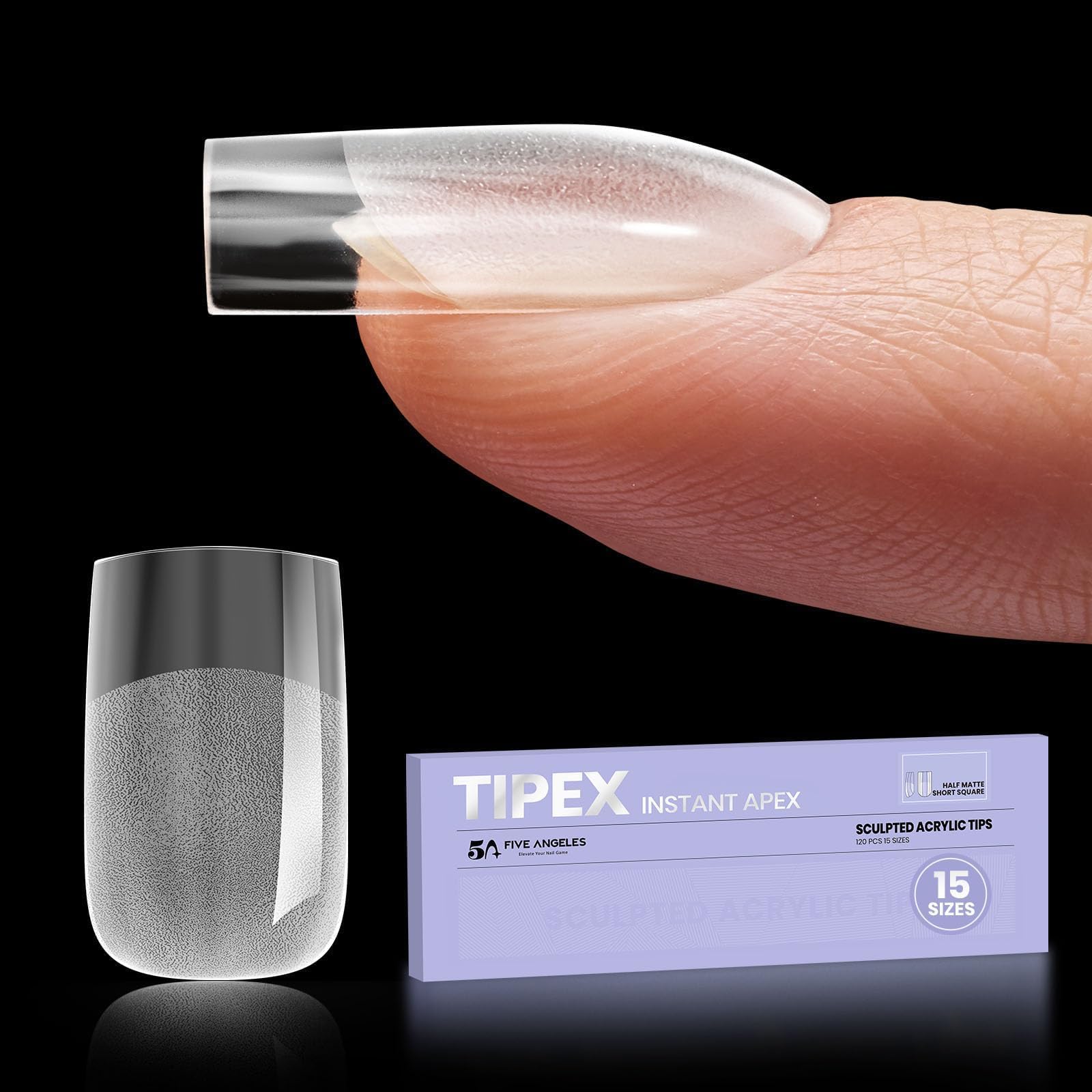 Tipex Instant Apex Nail Tips, Full Cover Gel Nail Tips Short Square Thicker Acrylic Nails,Strong Clear Pre-etched Press-on Nails,Matte Underside False Nails for Flat Nails