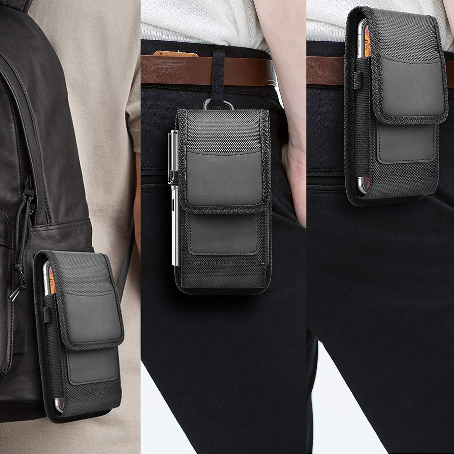RECTITUDE Universal All Smart Mobile Holster for Men Belt Clip Pouch, for Samsung Galaxy, iPhone, Pro Max and More, 6.8" Nylon Cell Phone Belt Clip Holster Carrying Pouch Mobile Card Holder Case 4