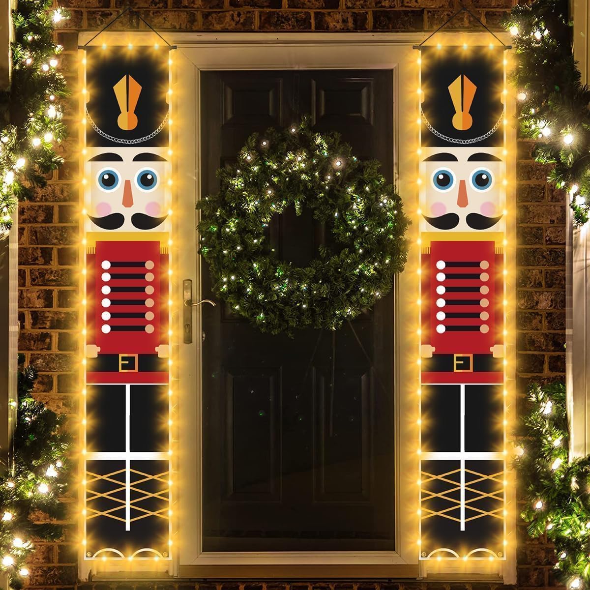 Decoraciones Navideñas de Cascanueces Pancartas con Luz 1 par 32 x 180 cm para Exterior