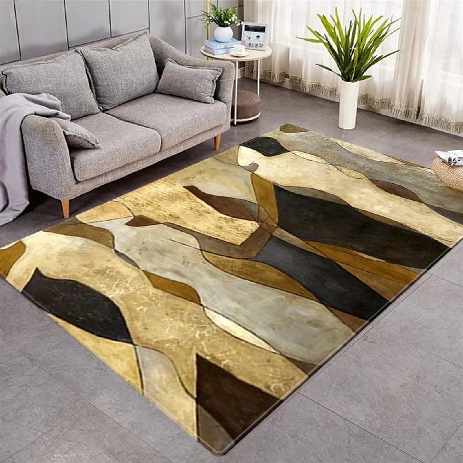 Tapis imprimé 3D géométrique abstrait 120x160 en polyester doux pour décoration salon moderne