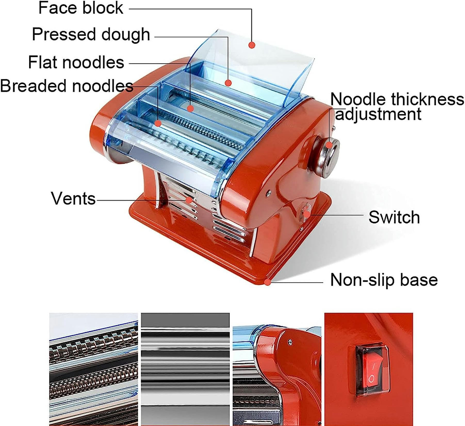 Máquina para Hacer Pasta Máquina eléctrica para Hacer Fideos, Máquina para Hacer Pasta, Máquina para Hacer Pasta, Máquina prensadora de Rodillos de Masa de Acero Inoxidable, para Herramienta de coci