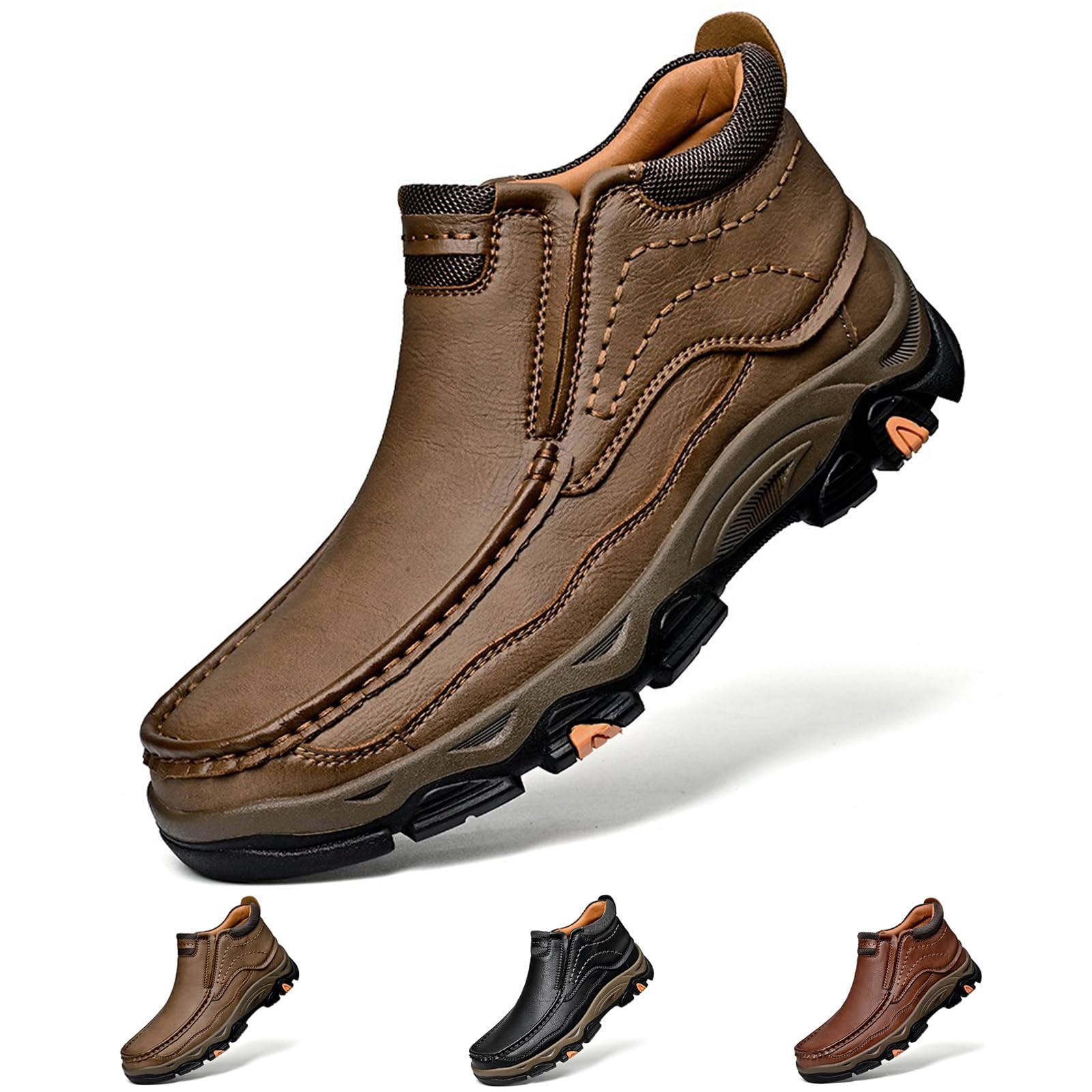 Herren Casual Leder Loafer, Wasserdicht Slip on Sneakers, Outdoor rutschfeste Wanderschuhe, Bequeme Atmungsaktive Schuhe Stiefel, Einfaches An- und Ausziehen